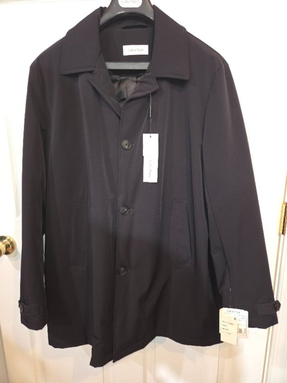 Calvin Klein Men’s Mid-Length Rain Jacket / Car Coat – Black – 44L – Water Repel